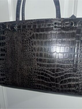 Bershka Croc Tote Bag - Dark Brown